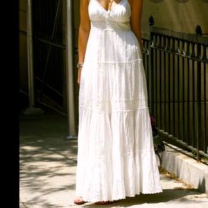 BCBG white eyelet and crochet maxi dress